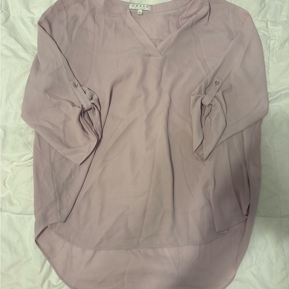 Chaus Light Pink V-Neck Blouse